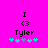 Pixelated icon with bright pink background showing 'I <3 Tyler' text and five star-like symbols below, with one purple and four cyan.