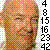 nine pixelated images showing a bald man with light skin, each displaying different facial expressions and numbers on the right side