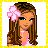 Pixel art buddy icon featuring a cartoon girl with brown hair and pink flower accessory on left, next to pink background with blue text "Dance Sports Style" on right, all within yellow border.