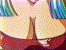 A pixelated buddy icon featuring a partial view of an anime-style character with blue hair and a red outfit on the left, alongside green text reading "Original Icons .com" on a dark green background.