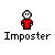 Pixel art of character icons with red/blue figures, 'Imposter' text labels, and 'SUP?' speech bubbles in various configurations