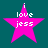 Four identical pink star-shaped icons with white text "i love jess" on a teal background, arranged in a
