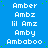 Blue background with white pixelated text arranged in a , displaying variations of 'Amber', 'Ambz', 'lil Amz', 'Amby', and 'Ambaboo' across multiple and