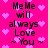 Pixelated text on a bright pink background with scattered light purple hearts, displaying "Me Me will always Love ~ You ~" in two vertical