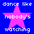 Blue background with four identical pink star icons arranged in a , each overlaid with white pixelated text reading "dance like nobody's watching"
