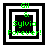 Four variations of a pixelated icon with green text 'Gil & Sylvia Forever!' over black-and-white concentric squares, each showing different square layer arrangements.
