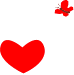 Red heart shapes and red butterflies on a gray background, with variations in size, position, and shading