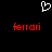 A black background displays a white pixelated heart symbol above two red 'ferrari' text instances in lowercase.