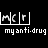 Static pixel art icon featuring a white grid with three columns containing stylized letters above the text 'my anti-drug' on black background.