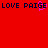Red background with dark blue text reading LOVE PAIGE repeated twice, featuring a pink pixelated heart replacing the 'G' in the second instance of PAIGE.
