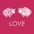 Pixelated pink sheep icon with "LOVE" text on solid red background, static single-frame image.