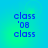 Blue pixelated text 'class' and '08' on a gradient background with four identical