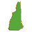 Green pixelated shape resembling New Hampshire's outline with brown and tan border pixels on gray background.