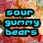 Pixelated text and symbols arranged in a : blue 'sour gummy bears', purple 'sour gummy worms', green question mark, red 'what about...', yellow 'SOUR GUMMY COWS' with '717171', orange 'ITS COOLER!!'