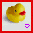 Animated contact sheet of a yellow rubber duck icon with changing heart symbols and small colored dots across 25 frames.
