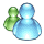 Three pixelated figures: green, blue, and yellow with sunglasses; orange figure holding red cup and brown pole.