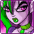 Pixel art of a character with green hair, pink eyes, and purple skin wearing a green choker necklace.