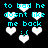 Pixelated cyan text and white heart shapes on a black background, with repeated phrases and emoticons.
