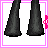 A 4x3 contact sheet of pixel art frames showing a female character's outfit and text phrases in pink, white, and black colors.