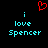 Red pixelated heart symbol above two identical cyan text blocks reading 'i love Spencer' on black background.