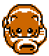 Pixelated orange and white cartoon head with black eyes and mouth, displaying multiple facial expressions