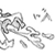 Static grayscale pixel art icon depicting a stylized character with flowing hair and limbs in dynamic pose, accompanied by smaller abstract shapes on the right side.