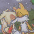 Pixelated cartoon character with orange fur and white accents appears in multiple poses across a