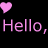 Pixelated pink text on black background with pink heart icons surrounding the text.