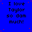 Blue background with repeated black text "I love Taylor so dam much!" and scattered red dots, one gray rectangle in bottom-right corner.