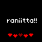 Pixelated text 'roniitta!!' above red heart symbols on black background, with two distinct animation states showing different heart arrangements.
