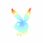Watercolor-style bunny head icons in a , each with unique rainbow color gradients and small text beneath the ears