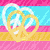 Animated sequence showing a peace symbol transforming across multiple backgrounds including striped, solid color, and patterned designs.