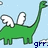 Green dinosaur with white wings and long neck stands against light blue background, with partial dark blue text visible at bottom right.