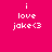 Pixelated white text on solid pink background reads 'i love joke<3' in two identical vertical