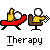 Pixel art of two figures in a therapy session: one on a red couch, the other in an office chair with a checkered cursor.