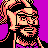Pixelated 48x48 static buddy icon featuring a stylized character with dark hair, glasses, and beard against purple background.