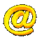 Yellow @ symbols in various 3D rotations and orientations on a gray background, displayed as a of static and animated frames