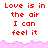 Red text reading "Love is in the air I can feel it" on white background with pink pixelated border, repeated in three with one partially obscured
