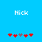 Blue background with white text 'Nick' above two of red and gray star-like shapes, one animated to shift positions