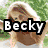 Four -aligned show a person with long light brown hair and fair skin, each displaying different background colors and expressions while the name "Becky" appears in bold white text on black outlines