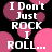 Pixelated text "I Don't Just ROCK I ROLL..." repeated over pink and magenta circles on black background.