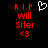 Red pixelated text 'R.I.P. Will Siter <3' on black background with white heart symbol above text, two identical frames side-by-side.