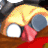 Pixelated cartoon character with one large white eye, yellow head, blue ear, pink mouth, brown body, and red background.