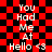 Red and black checkered background with white text reading 'You Had Me At Hello <3' in two vertical , each showing identical text layout
