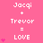 Pixelated pink background displays three vertical of text with heart symbols, each showing 'Jacqi + Trevor = LOVE' and varying numbers of hearts