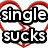 Pixelated icon with bold black text "single sucks" over white background, framed by red heart outline.
