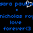 Pixelated blue text on black background with animated white heart overlay, displaying repeated names and phrases.
