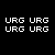 Four identical pixelated white 'URG' text blocks arranged in a 2x2 grid on solid black background.