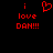 Red pixelated text and heart symbol on black background, with 'i love DAN!!!' repeated twice.