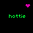 Pixelated icon with four green 'hottie' texts and three pink pixel clusters on black background.
